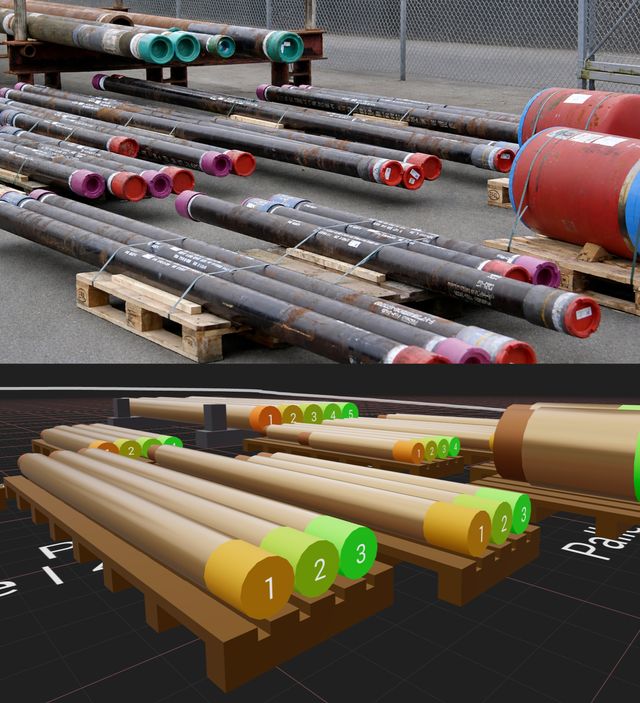 Steel pipes stored on pallets in an outdoor industrial yard